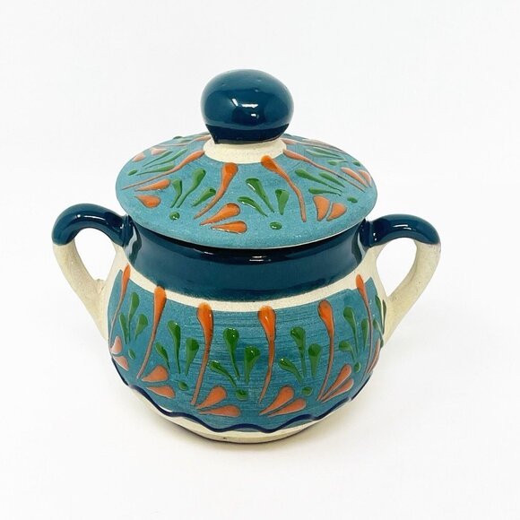 Veregas Talavera Other - Talavera Signed Vergeas Hand Painted Art Pottery Covered Sugar Bowl Mexico